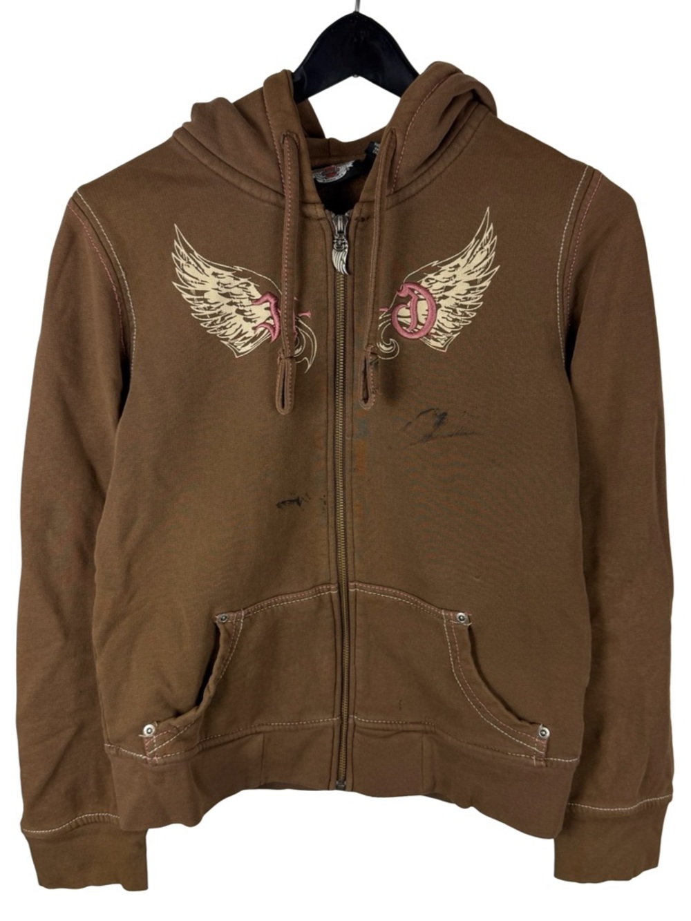 Vintage Y2K Women’s Harley Davidson Motorcycles Wing Embroidered Hoodie Size S